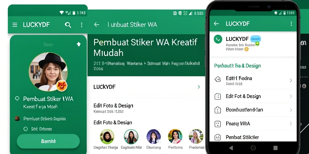 Antarmuka pengguna LUCKYDF untuk membuat stiker WA yang menarik.