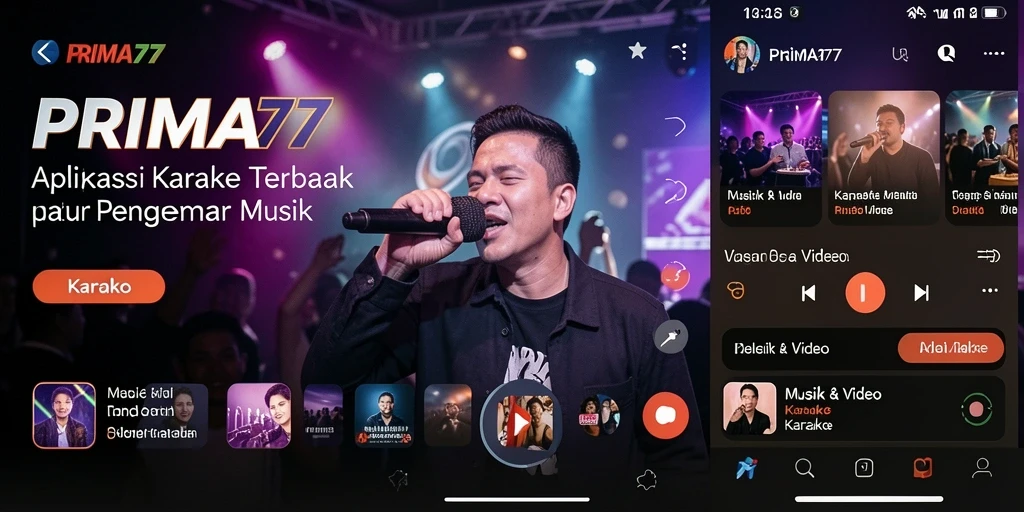 Tampilan antarmuka PRIMA77 saat bernyanyi dengan lirik yang jelas.