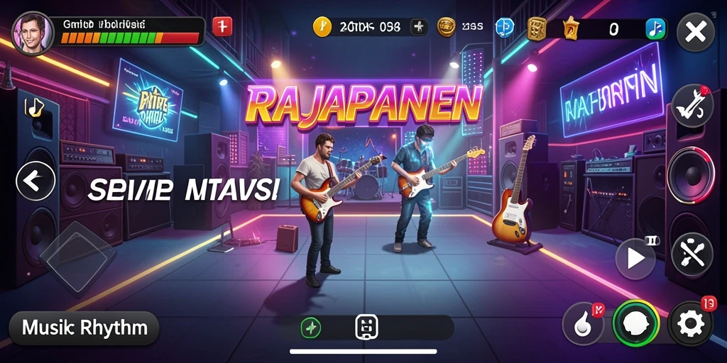 Tampilan antarmuka permainan <strong>RAJAPANEN</strong> yang menarik dalam genre Musik Rhythm.