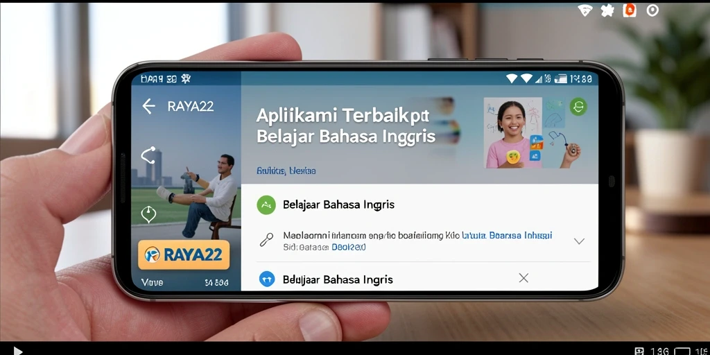 Antarmuka aplikasi RAYA22 yang mudah digunakan untuk belajar Bahasa Inggris.